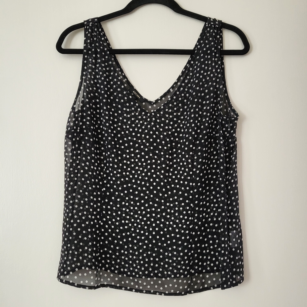 Escada Sleeveless Black and White Polka Dot Sheer Silk Blouse Size 40